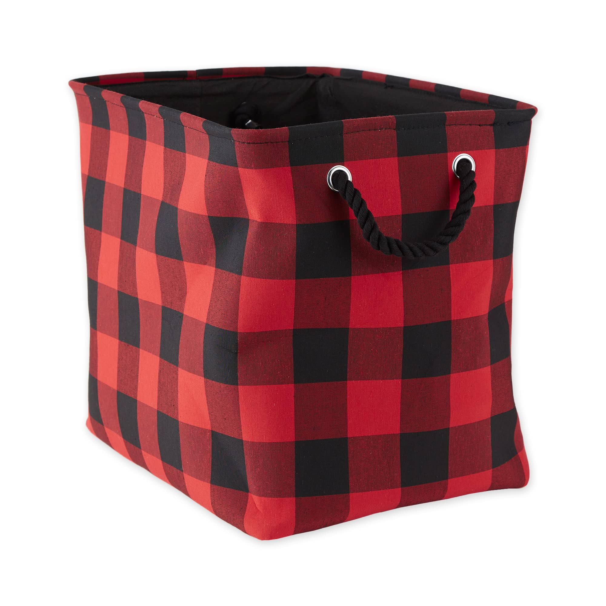 Dii Buffalo Check Storage Collection Collapsible Bin With Handles, Large Rectangle, 17.5X12X15, Red & Black
