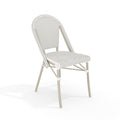 Martha Stewart Lily Pond Indoor-Outdoor Stackable Aluminum Bistro Chair with Gray Woodgrain Frame Finish and White/Gray Woven Ra
