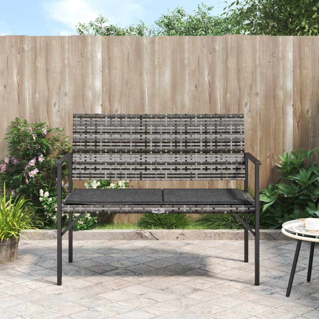 vidaXL 2-Seater Patio Bench with Cushion in Gray - Made of PE/Poly Rattan with Sturdy Powder-Coated Steel Frame - Comfortable Outdoor Seating for Garden & Terrace - Includes Dark Gray Seat Cushion