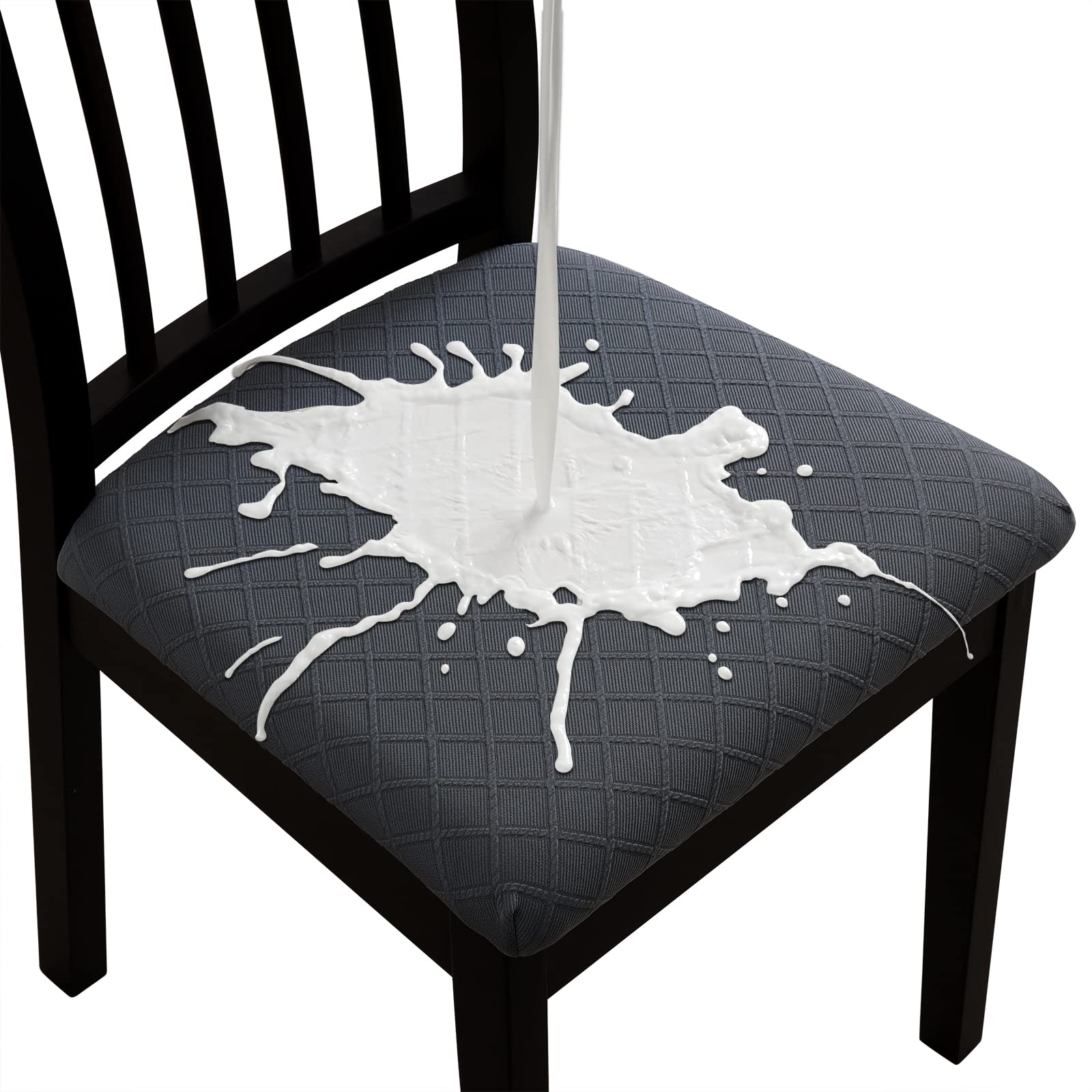 Fuloon Waterproof Dining Chair Covers Set Of 4, Stretch Jacquard Chair Seat Covers Washable Dining Room Chair Cover Seat Slipcover Removable Kitchen Chair Covers (4, Waterproof-Dark Grey)