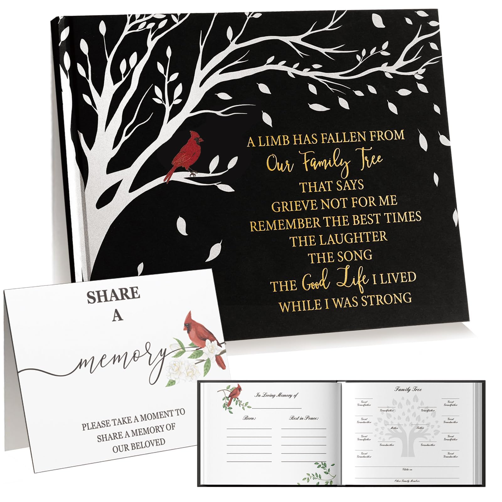 Braveriky Cardinal Funeral Guest Book - in Loving Memory Guestbook with Table Sign - 320 Entries Hardcover Memorial Guest Sign i