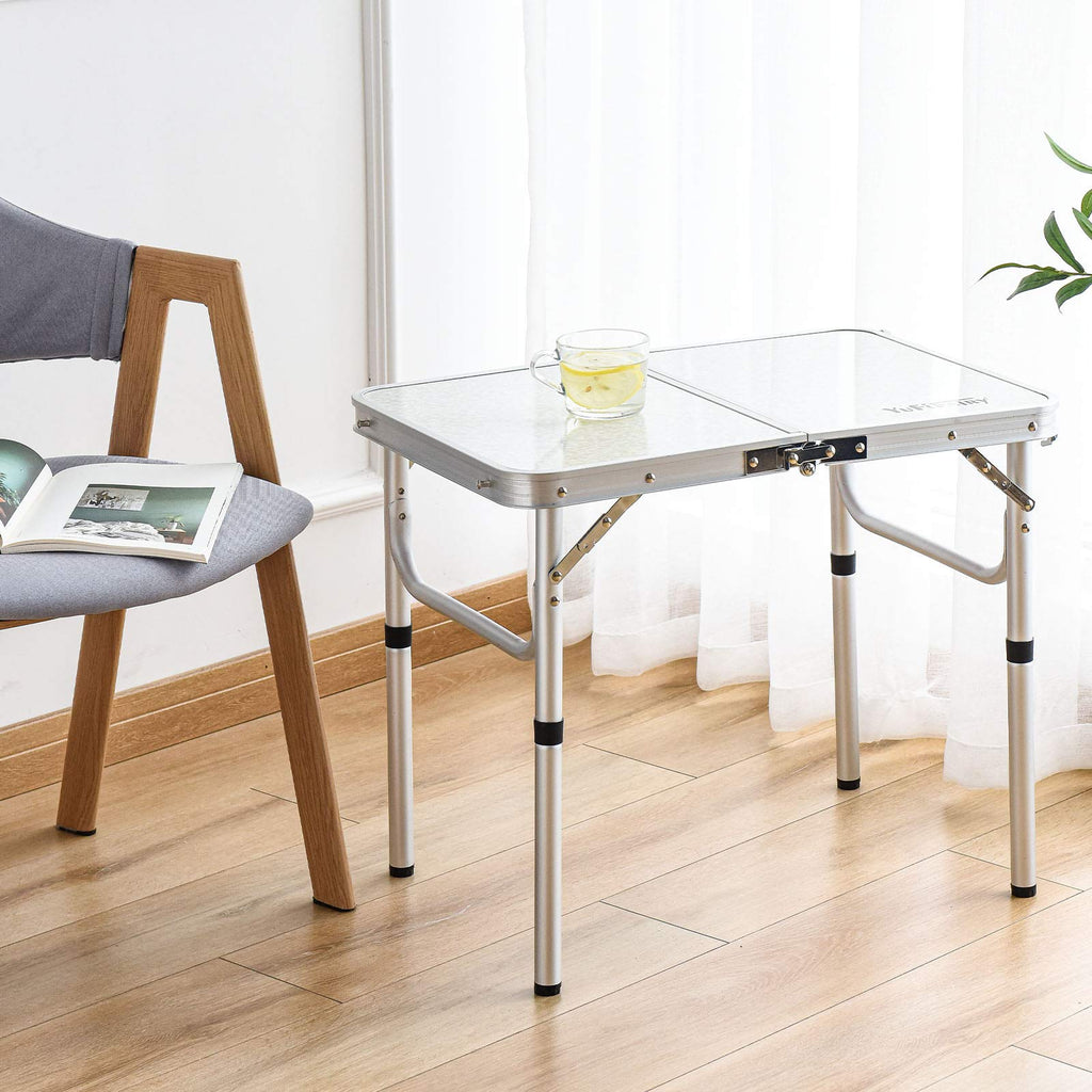 Folding Camp Table Small, 24''L X16''W With Adjustable Height Legs, Indoor Outdoor Lightweight Portable Aluminum Dining Table For Picnic Camping 2-Feet(2 Heights 10'/19')