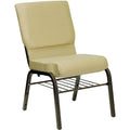 4 Pk. 18.5W Beige Patterned Fabric Church Chair, Book Rack - Gold Vein Frame