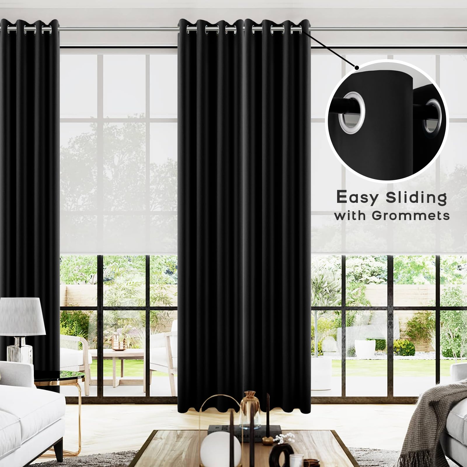 Koufall Blackout Curtains 102 Inches Long For Living Room 2 Panles Set Grommet Top Window Sun Light Blocker Custom Made Size Thermal Insulated Thick Black Out Curtains For Bedroom,52X102 In Length