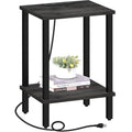 Tutotak End Table With Charging Station, Small Side Table With Outlets, Nightstand Bedside Table, 2-Tier Storage Shelf For Small Space, Living Room, Bedroom, Charcoal Grey Tb01By040
