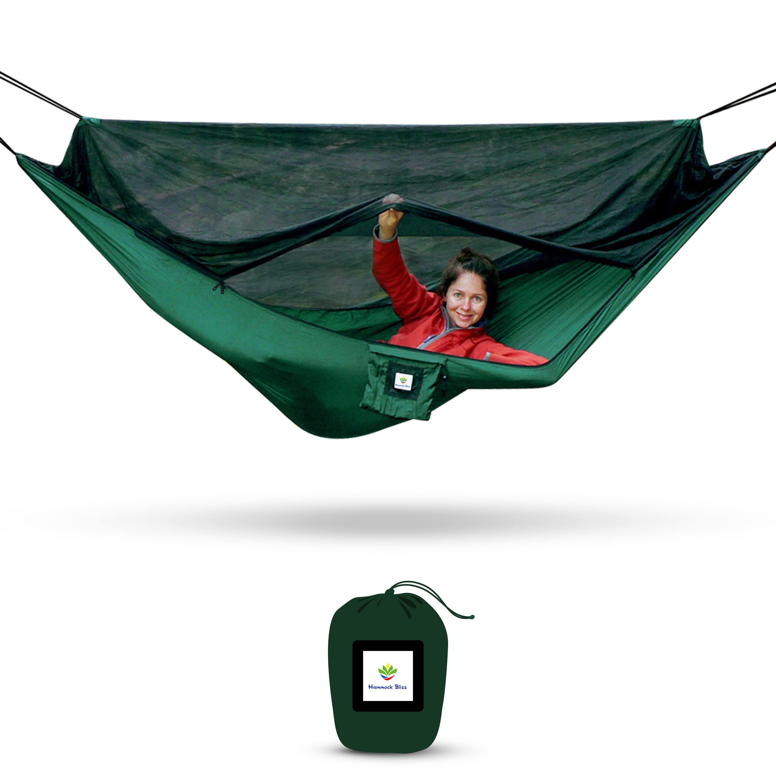 Hammock with Mosquito Net - Fully Reversible Bug Free Hammock Tent, Extra Large Sleeping Space, Bug Proof Netting & Suspension -