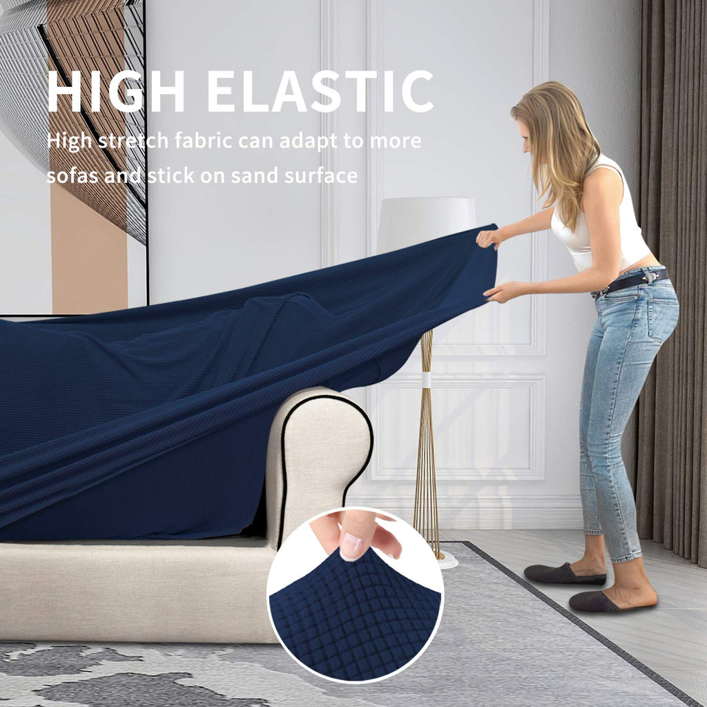 Easy-Going 3 Pieces Stretch Couch Cover Sofa Cover For Dogs Washable Sofa Slipcover For 2 Separate Cushion Couch Spandex Jacquard Fabric Elastic Furniture Protector For Pets, Kids (Navy, Loveseat)