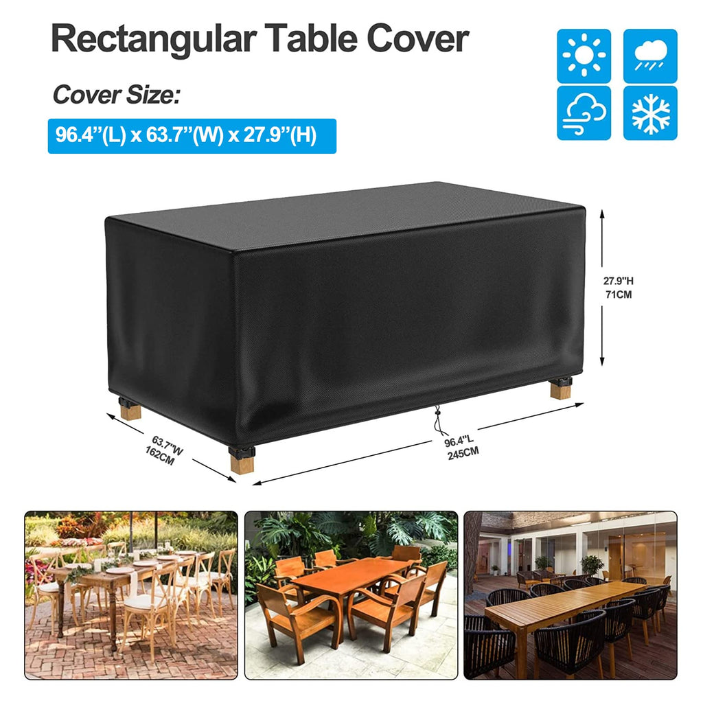 Patio Table Cover 100% Waterproof, 72X47X28 Inch Outdoor Table Cover Rectangular, Patio Furniture Cover For Dinning Furniture, Picnic Coffee Tables Chairs And Sofas, Black