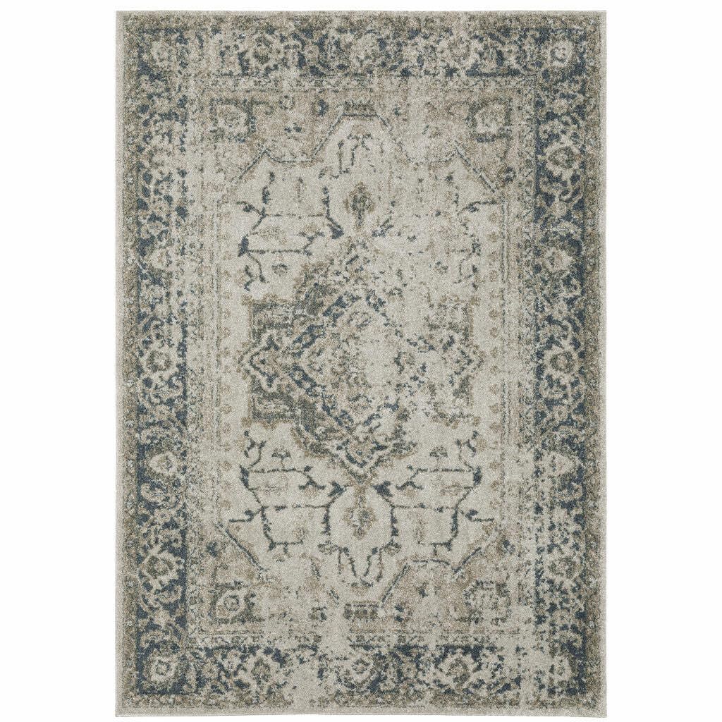 HomeRoots 508164 6 x 9 ft. Gray Blue & Teal Oriental Power Loom Stain Resistant Rectangle Area Rug