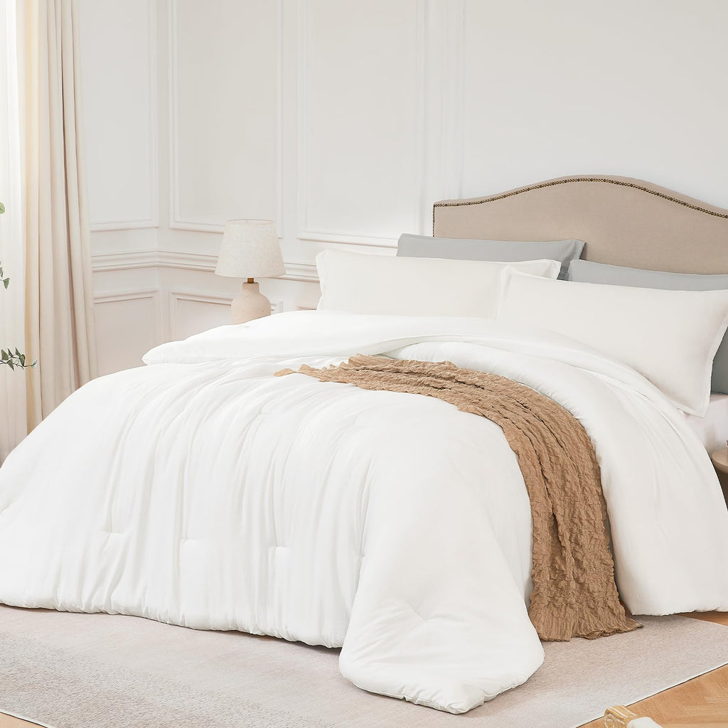 Quataly California King Comforter Set White,3Pcs Soft Lightweight Breathable Bedding Comforter Sets For All Season, Cal King(104