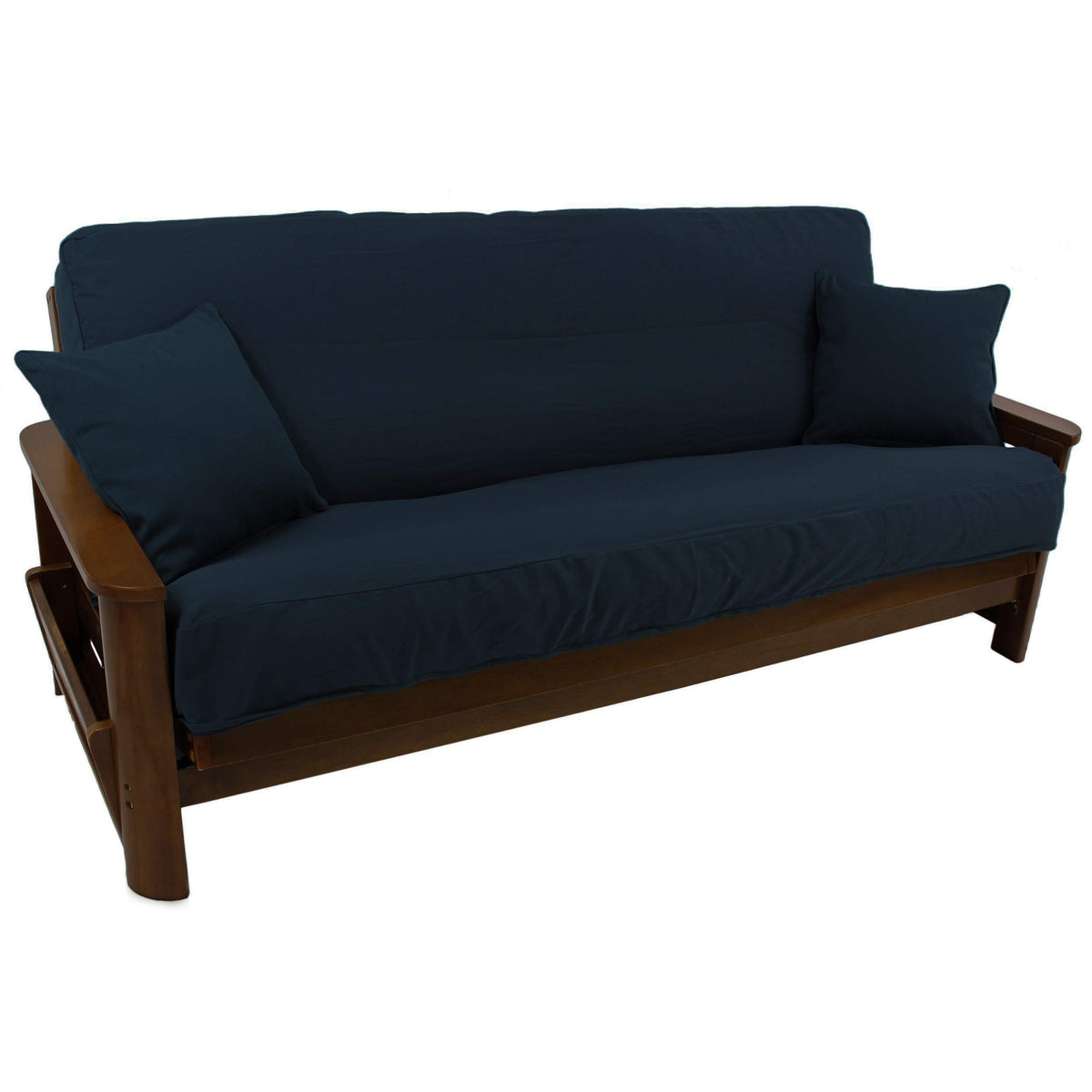 Blazing Needles Solid Twill 8&quot; to 9&quot; Futon Cover Set with 2 Throw Pillows (Set of 3), Full, Navy