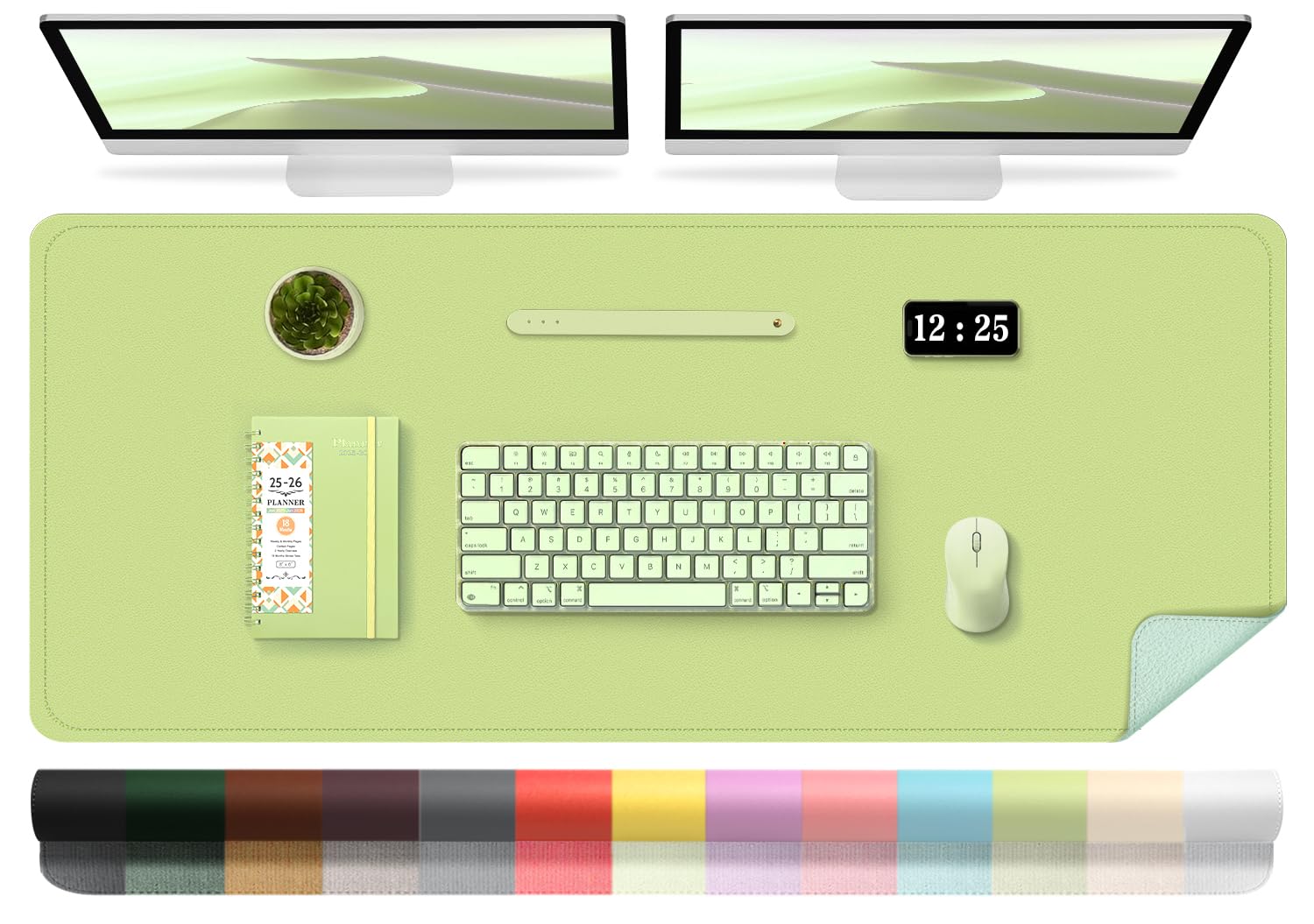 Matcha Green Leather Desk Pad Protector, 47.2 ' ' X 23.6 ' ', Suede Base Non-Slip Office Mat, Waterproof Writing Pad For Home An