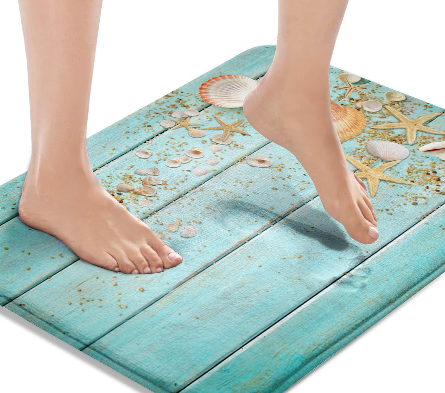 Britimes Bath Mat for Bathroom, Beach Shell Sea Collection Vintage Boho Washable Cover Floor Rug Carpets Floor Mat Bathroom Deco