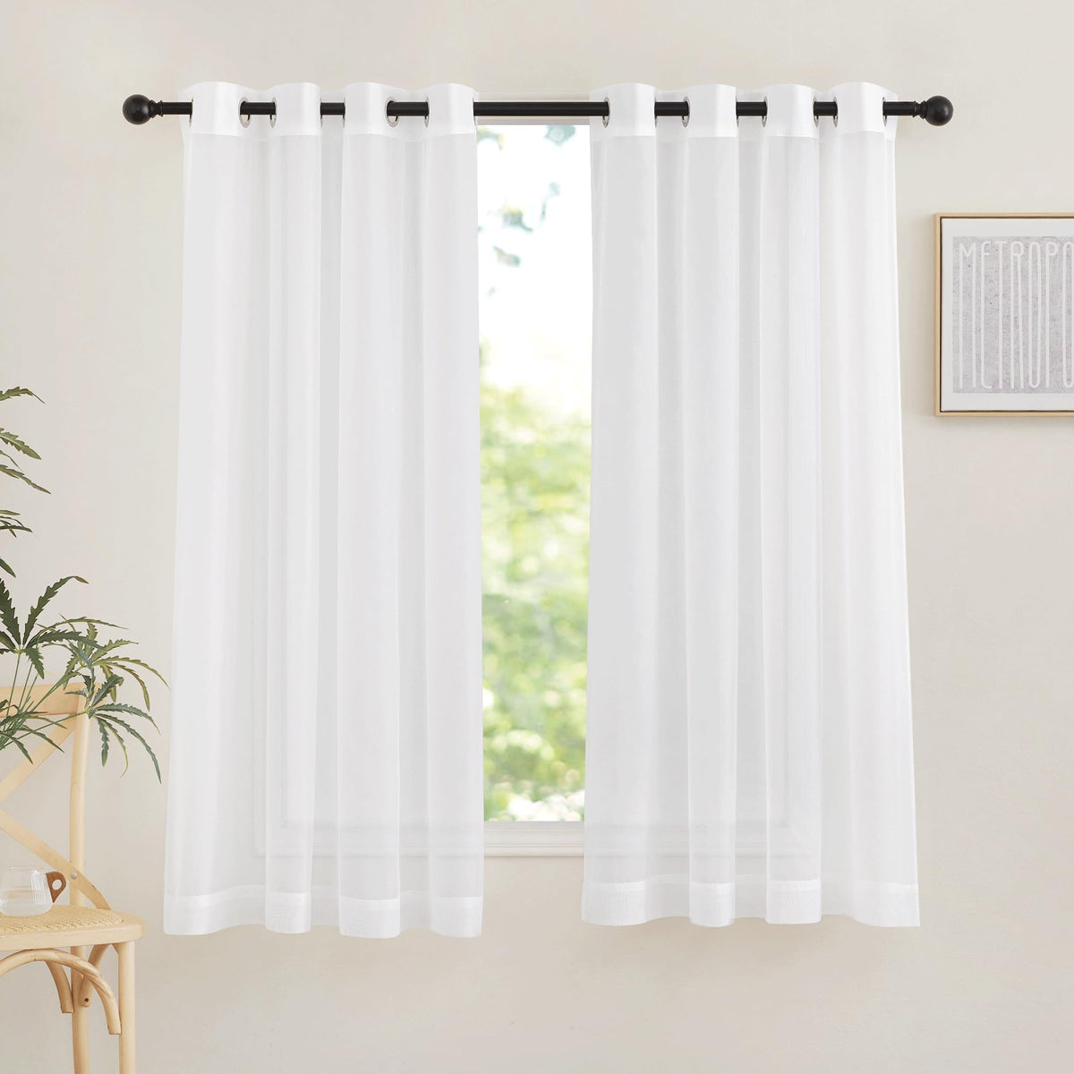 Nicetown Sheer Curtain Panels Grommet - Ivory Voile Sheer Window Curtains For Bedroom/Living Room, 2 Pieces, 54 Wide X 63-Inch L