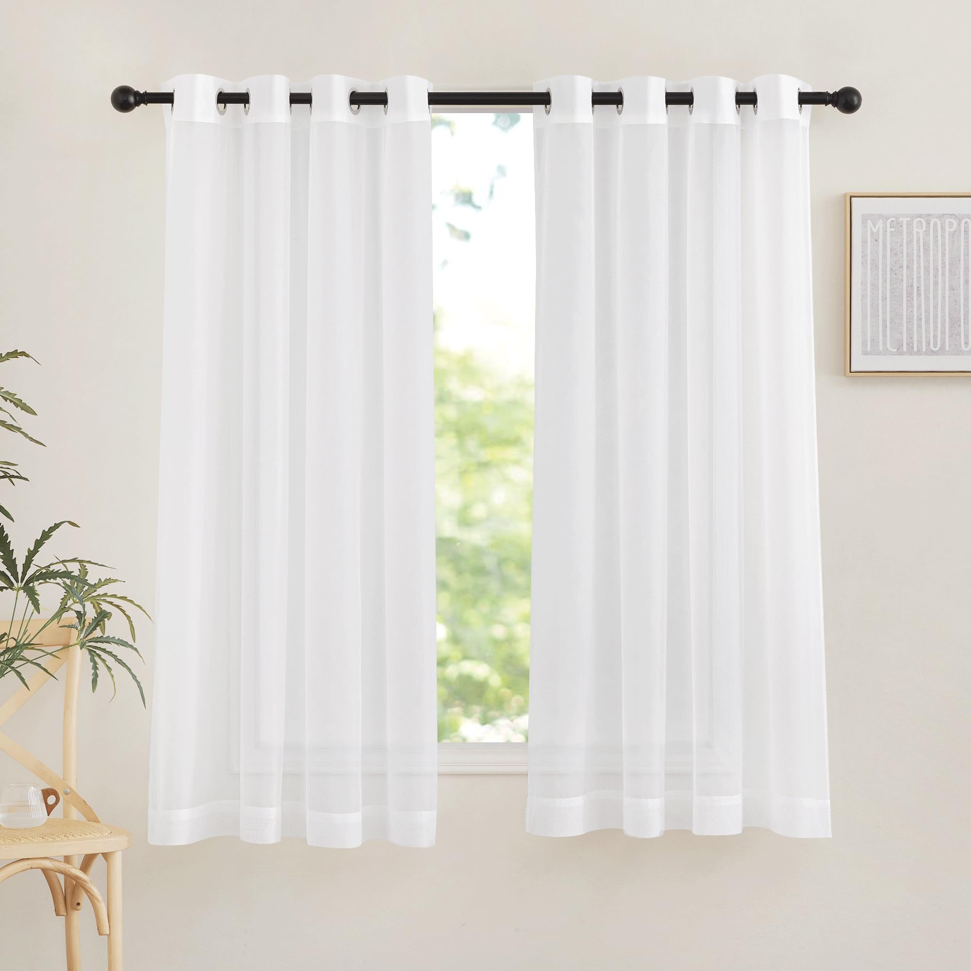 Nicetown Sheer Curtain Panels Grommet - Ivory Voile Sheer Window Curtains For Bedroom/Living Room, 2 Pieces, 54 Wide X 63-Inch L