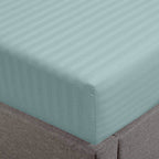 Feather & Stitch 100% Cotton 1 Piece Damask Stripe Twin Fitted Sheet 500 Thread Count Granite Green 18' Extra Deep Pocket Sateen Weave Stretchable Boxer Elastic Fits Mattress Perfectly