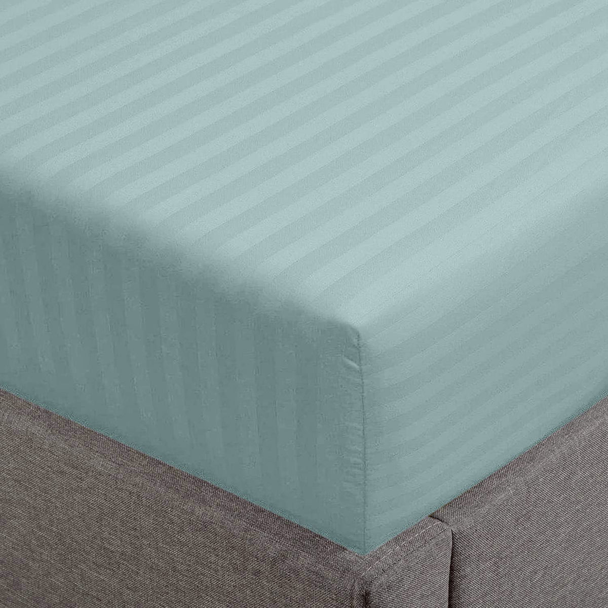 Feather & Stitch 100% Cotton 1 Piece Damask Stripe King Fitted Sheet 500 Thread Count Granite Green 18' Extra Deep Pocket Satee
