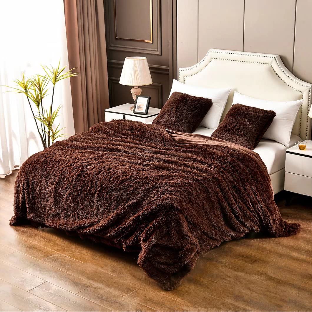 Yusoki Brown King Faux Fur Winter Blanket,2 Layers,90''X104'',Without Pillows Big Soft Plush Fuzzy Large Warm Fluffy Blanket For
