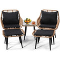 Krofem 5 Piece Wicker Bistro Patio Conversation Furniture Set, Includes 2 Chairs, 2 Ottomans, And Side Table, Ideal For Porch, Balcony, Deck, Backyard, Natural