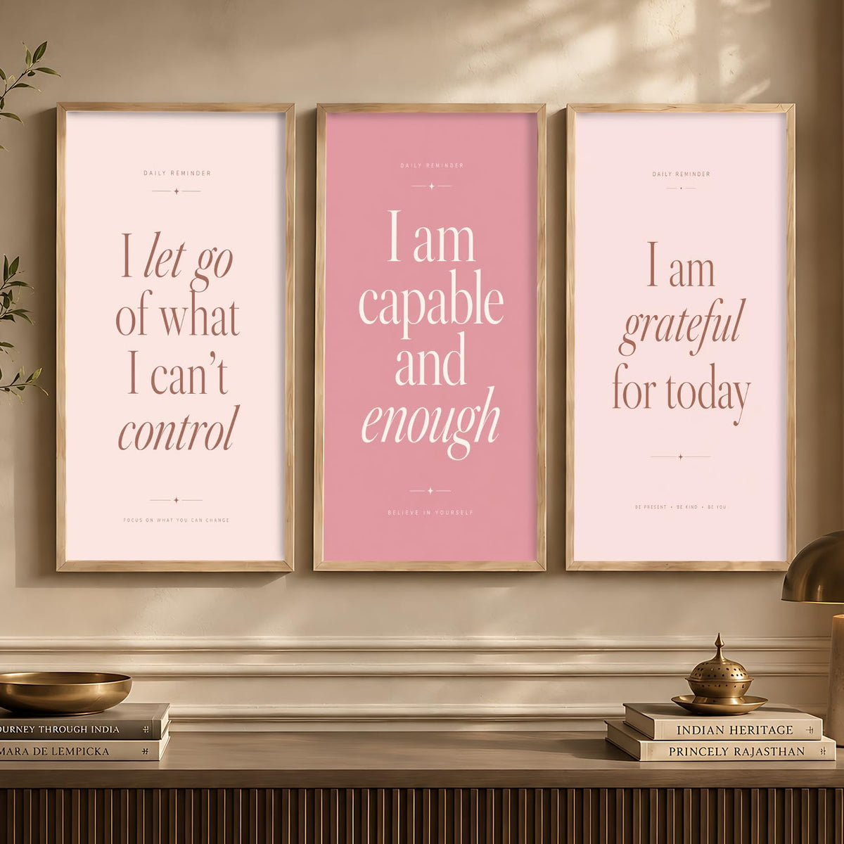 Wallgasm Positive Affirmations Wall Art Set of 3 with Frames | Minimalist Self Love & Daily Reminder Posters | Pink Motivational