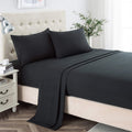 Lanest Housing Queen Sheet Set, 2400 Thread Count Soft Deep Pocket Microfiber Sheets, 4 Pieces Black Bedding Sheets & Pillowcase