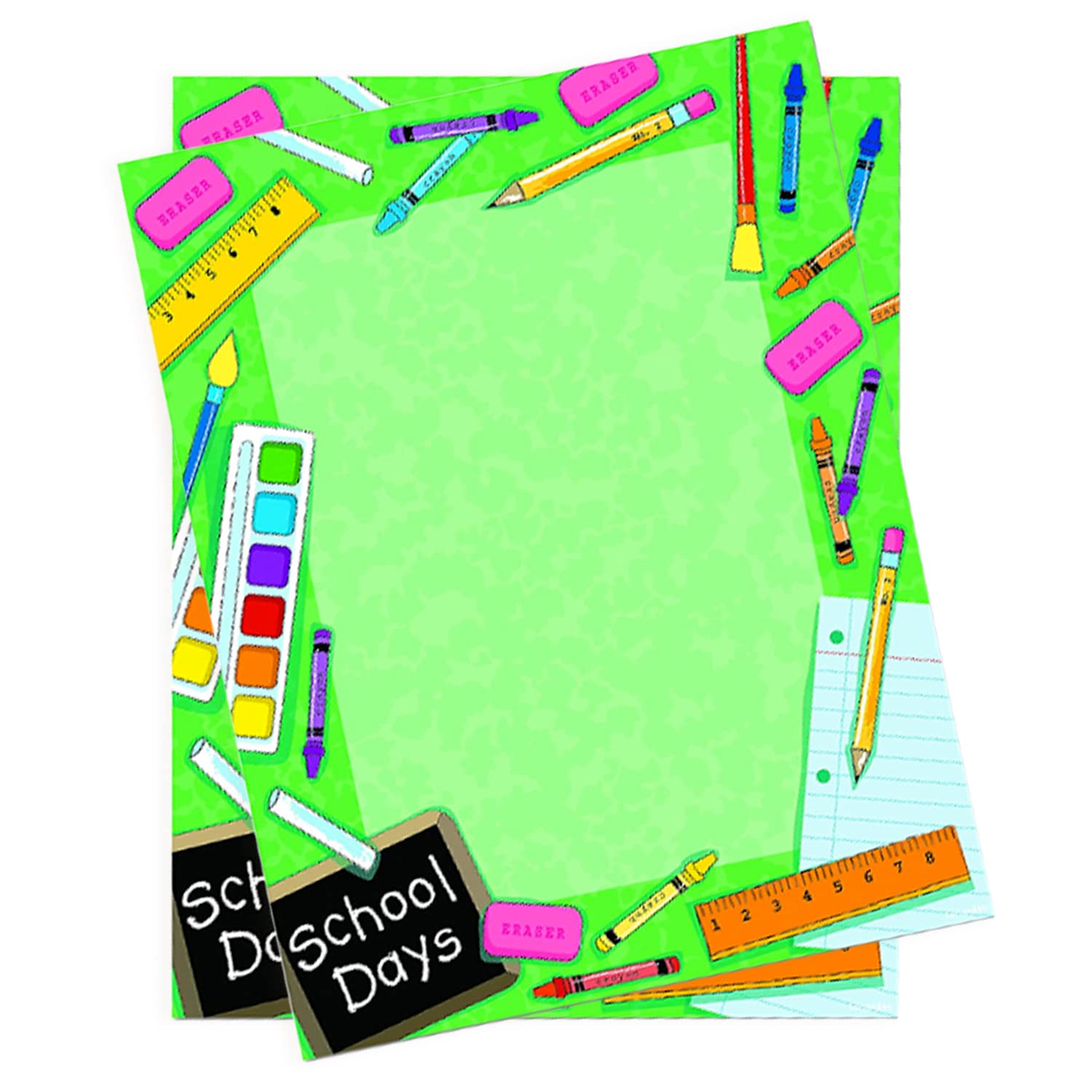 Geographics School Days Themed Archival Blank Multipurpose Letter Paper With Illustrated Border, 8.5 X 11' (Pack Of 100)