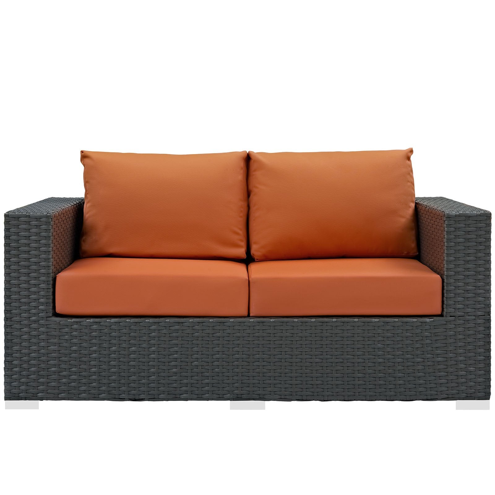 Modway Sojourn Wicker Rattan Outdoor Patio Sunbrella Fabric Loveseat in Canvas Tuscan