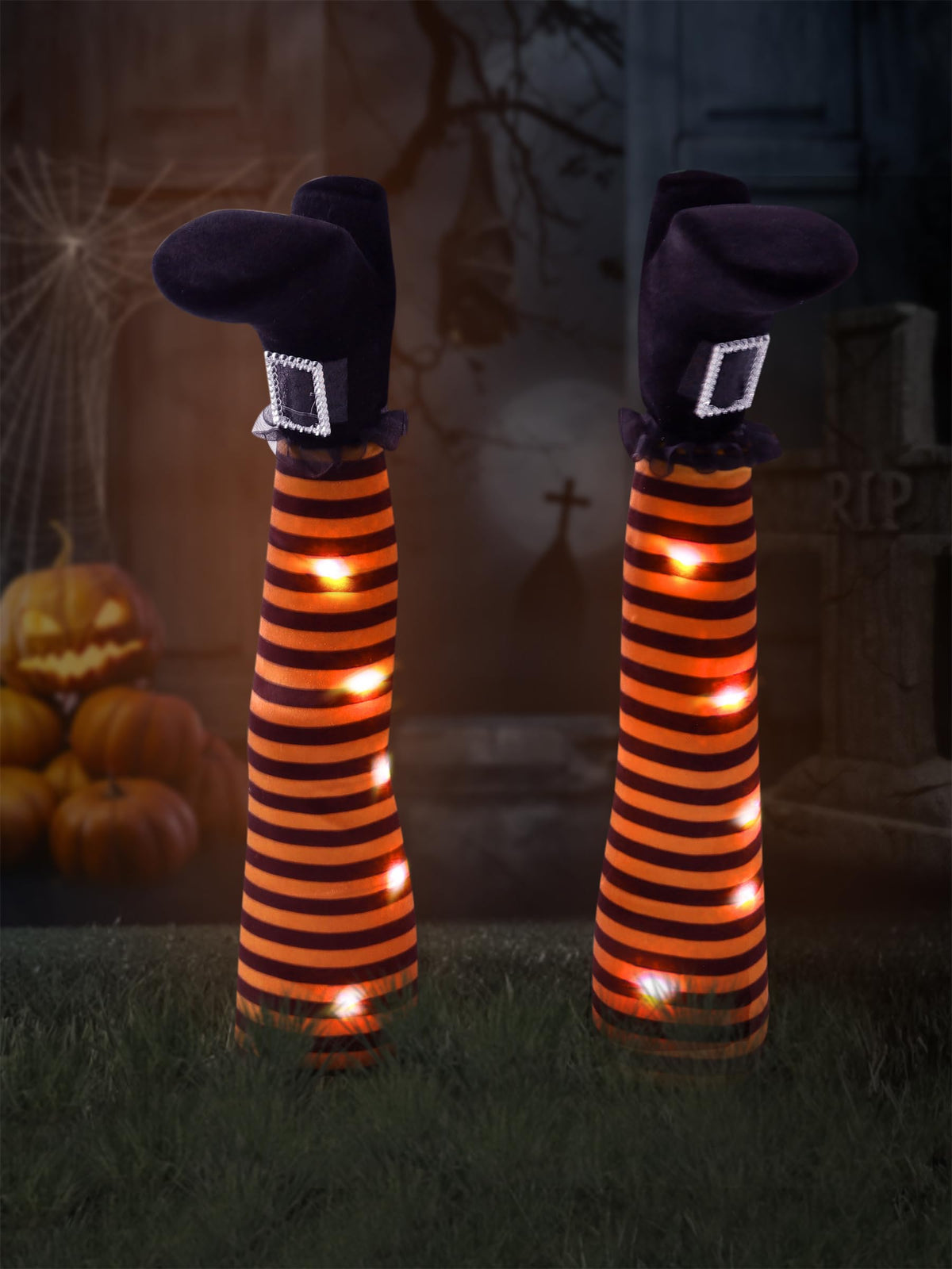 Wlflash Halloween Witches Legs Decor Leg Yard Stakes Stake Wreaths Feet Door Crashing Garden Party Porch Wicked Hanging House Fo