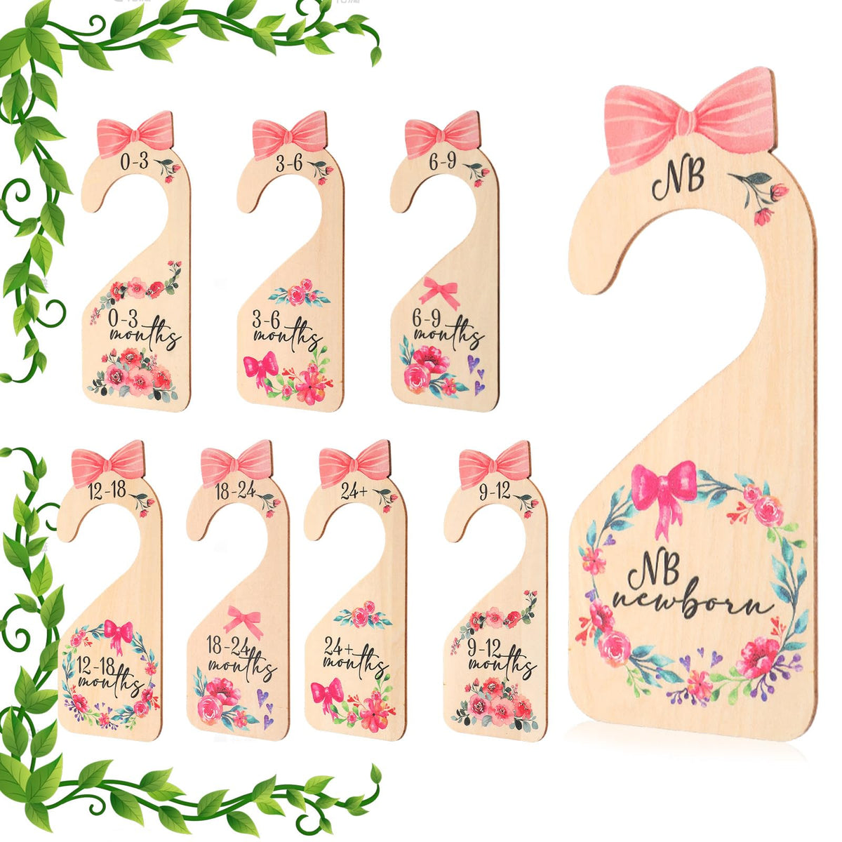 Qianyu 8Pcs Baby Closet Dividers Double Sided Baby Clothes Dividers Beautiful Wooden Nursery Clothes Size Hanger Organizer Minim