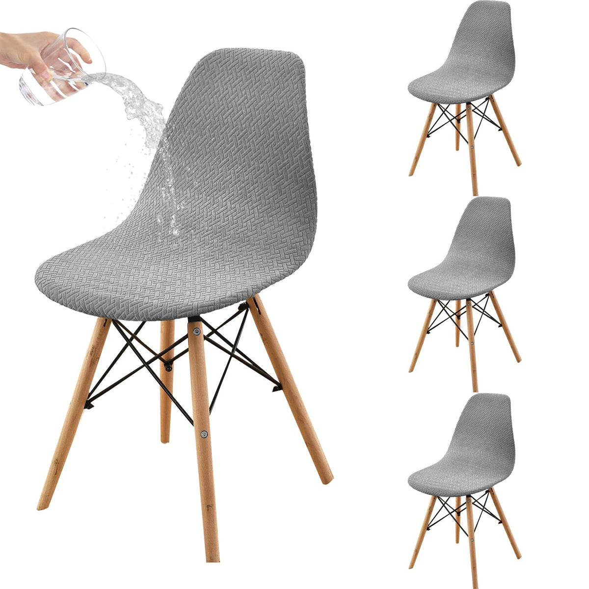 Haoyong Waterproof Shell Chair Covers,Jacquard Dining Room Chair Slipcover Set Of 4 Mid Century Modern Dining Chair Covers Stretchable Slipcovers For Kitchen, Office And Living Room
