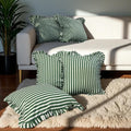 Lushlyf Palm Parade Ruffle Cushion Cover 18X18 Inch  Green & Cream Stripe Cotton Pillowcase With Frilled Edges & Piping  Soft,