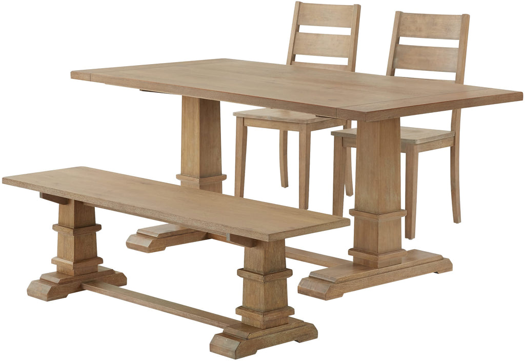 Crosley Furniture Joanna 4-Piece Modern Farmhouse Dining Table Set for 5 with 2 Ladderback Chairs and a Bench, Rustic Brown