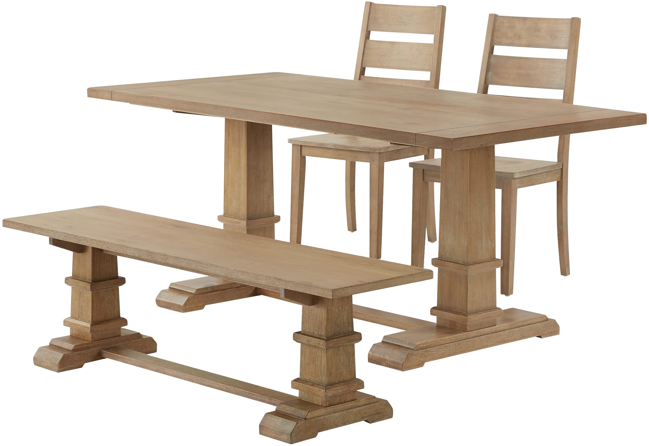 Crosley Furniture Joanna 4-Piece Modern Farmhouse Dining Table Set for 5 with 2 Ladderback Chairs and a Bench, Rustic Brown