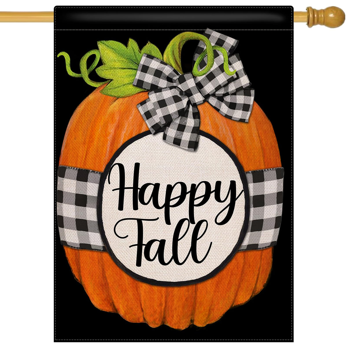 Covido Home Decorative Pumpkin Large House Flag, Happy Fall Garden Yard Outdoor Welcome Decor Buffalo Plaid Check Sign, Farmhous