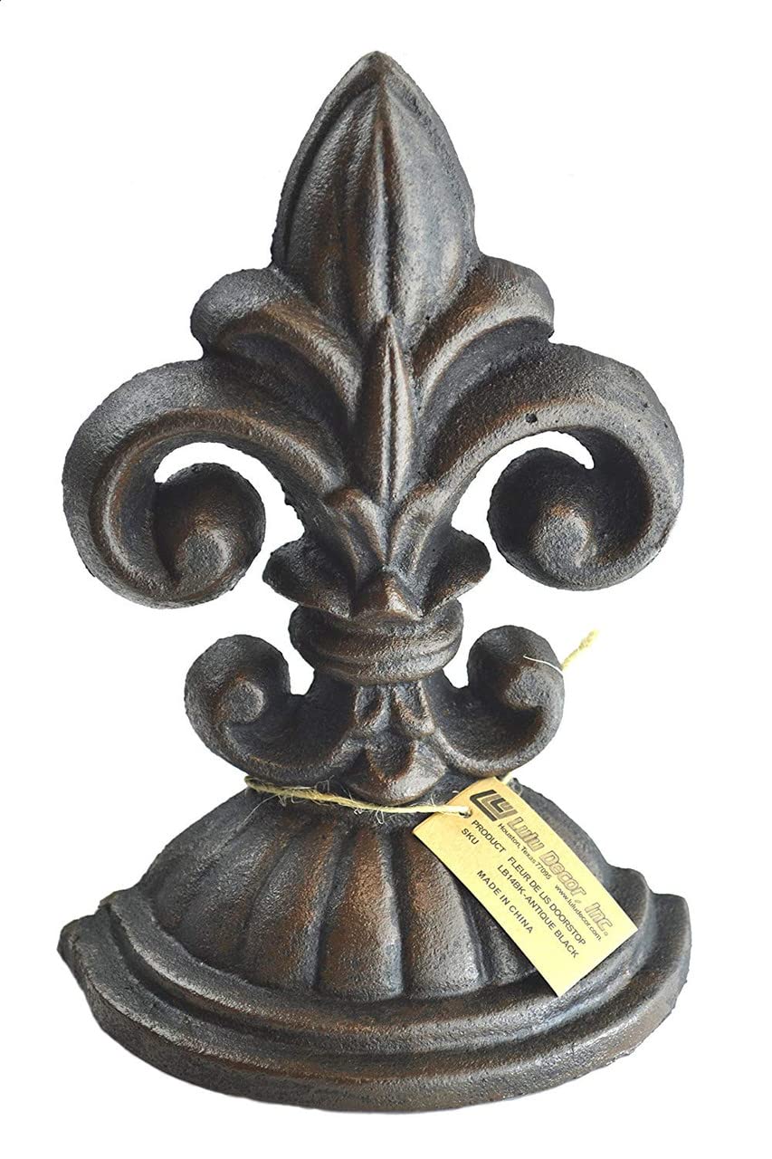 Lulu Decor, Fleur De Lis Sculpture, Door Stop, 2 Lbs, Door Stopper (Antique Black)