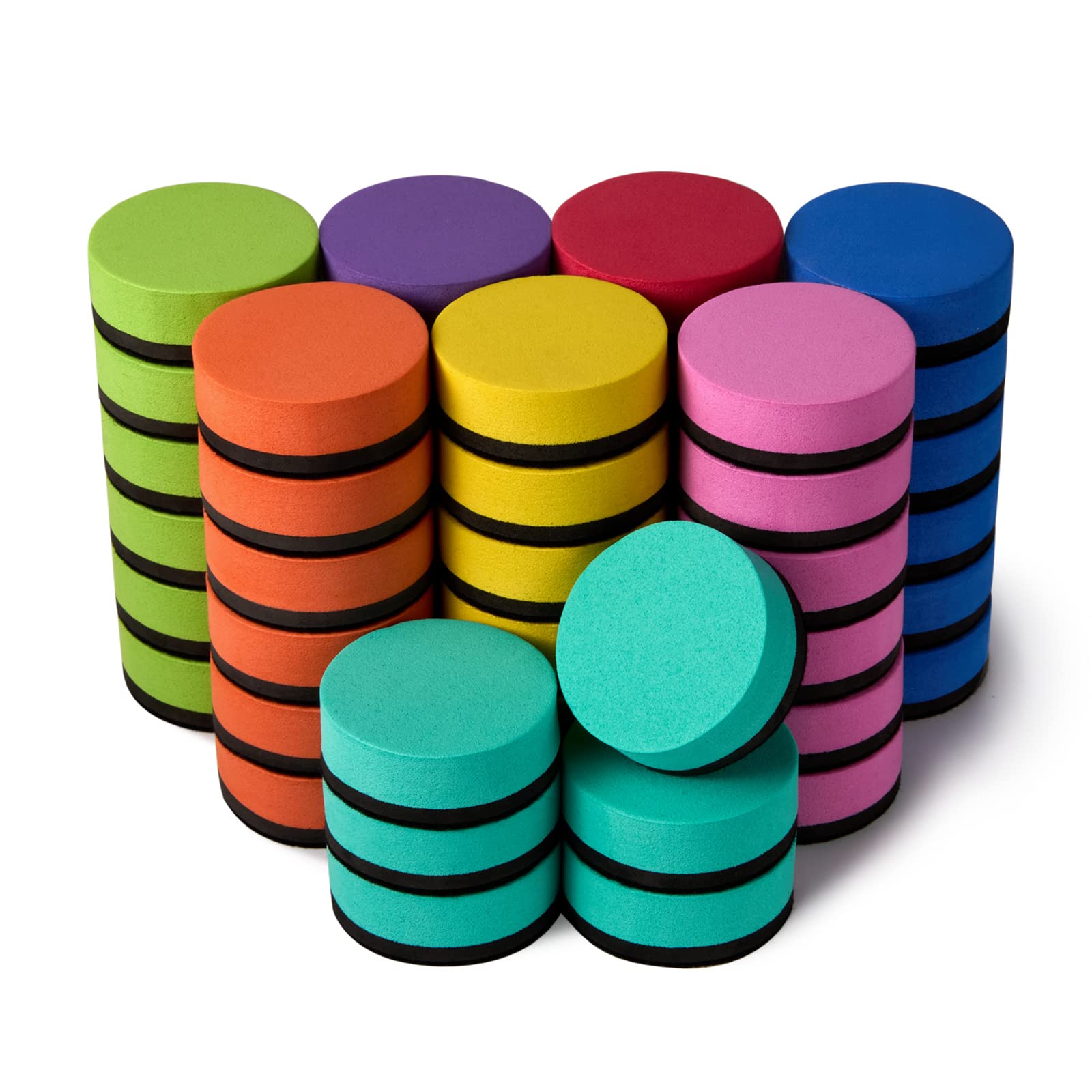 Favide 48 Pack Magnetic Whiteboard Dry Eraser Chalkboard Cleansers For Classroom, Home And Office (Round, 8 Color)