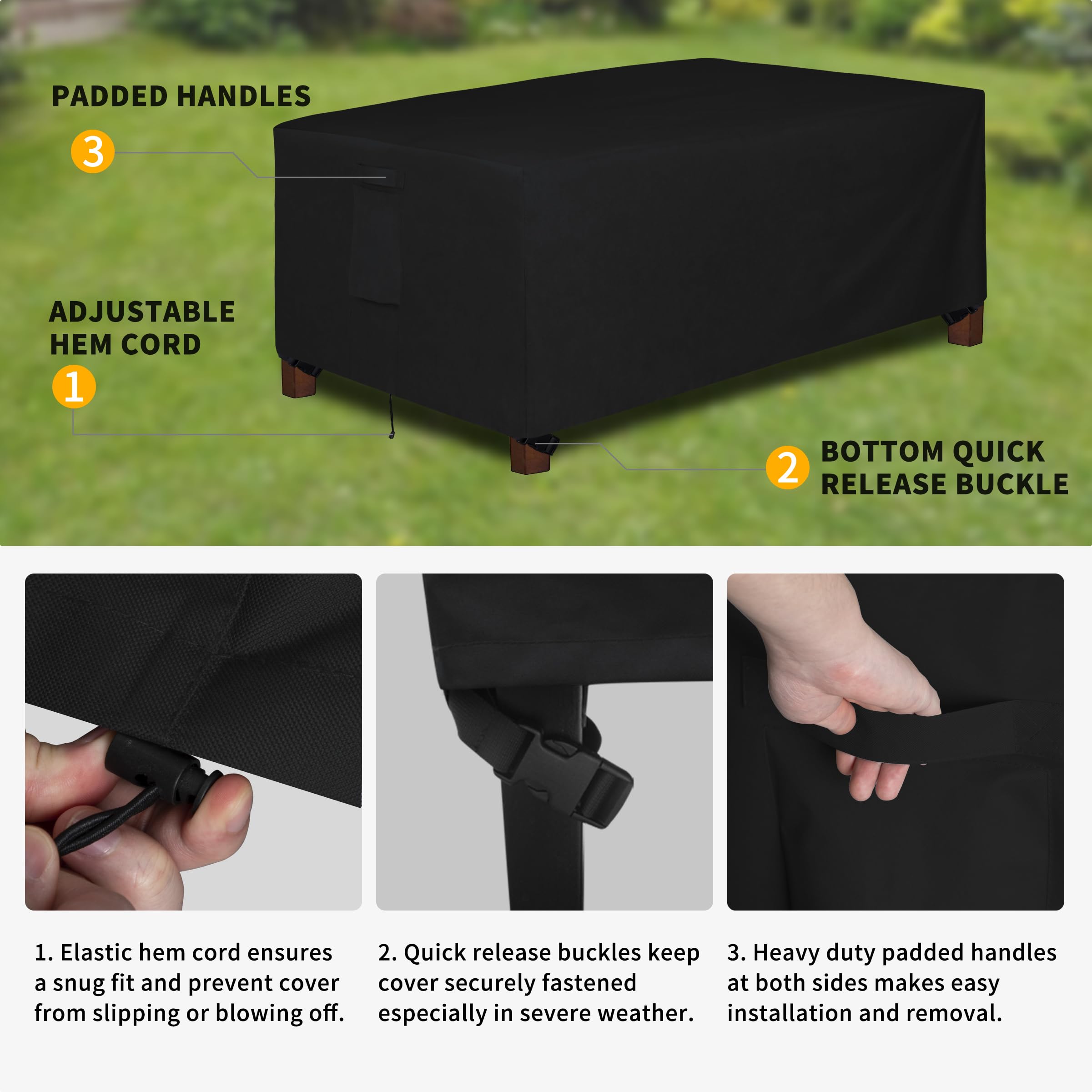 Easy-Going 600D Heavy Duty Rectangular Table Cover Uv Resistant And Waterproof Outdoor Lawn Patio Furniture Cover (72' Lx44 Wx23 H, Black)