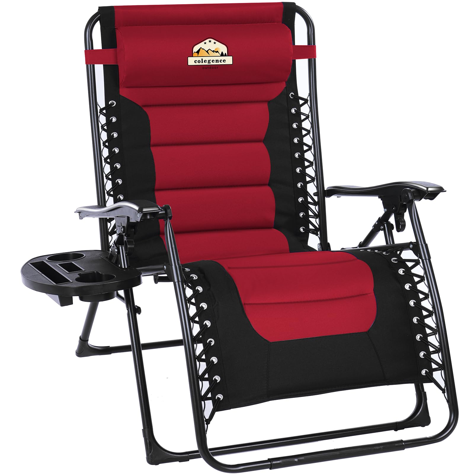 Colegence Xl Oversized Zero Gravity Chair, Fully Padded Adjustable Anti Gravity Reclining Lounge Chairs With Cup Holder Folding Recliner For Beach,Camping,Lawn,Patio,Outdoor, Support 300 Lbs(Burgundy)
