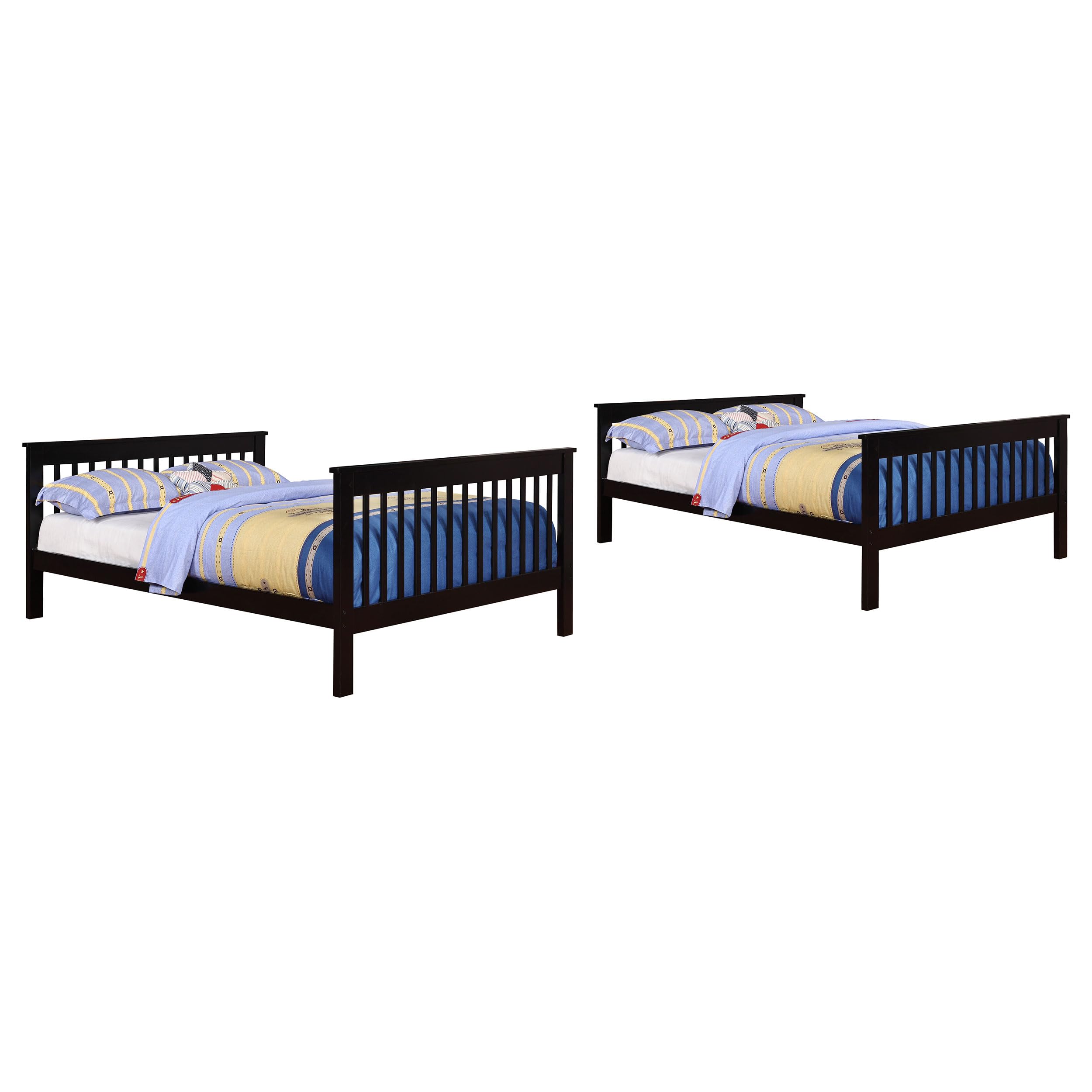 Coaster Home Furnishings Chapman Transitional Wood Full Over Full Size Bunk Bed Frame with Ladder and Guardrails Fully Slatted Mattress Ready Foundation Black 460359