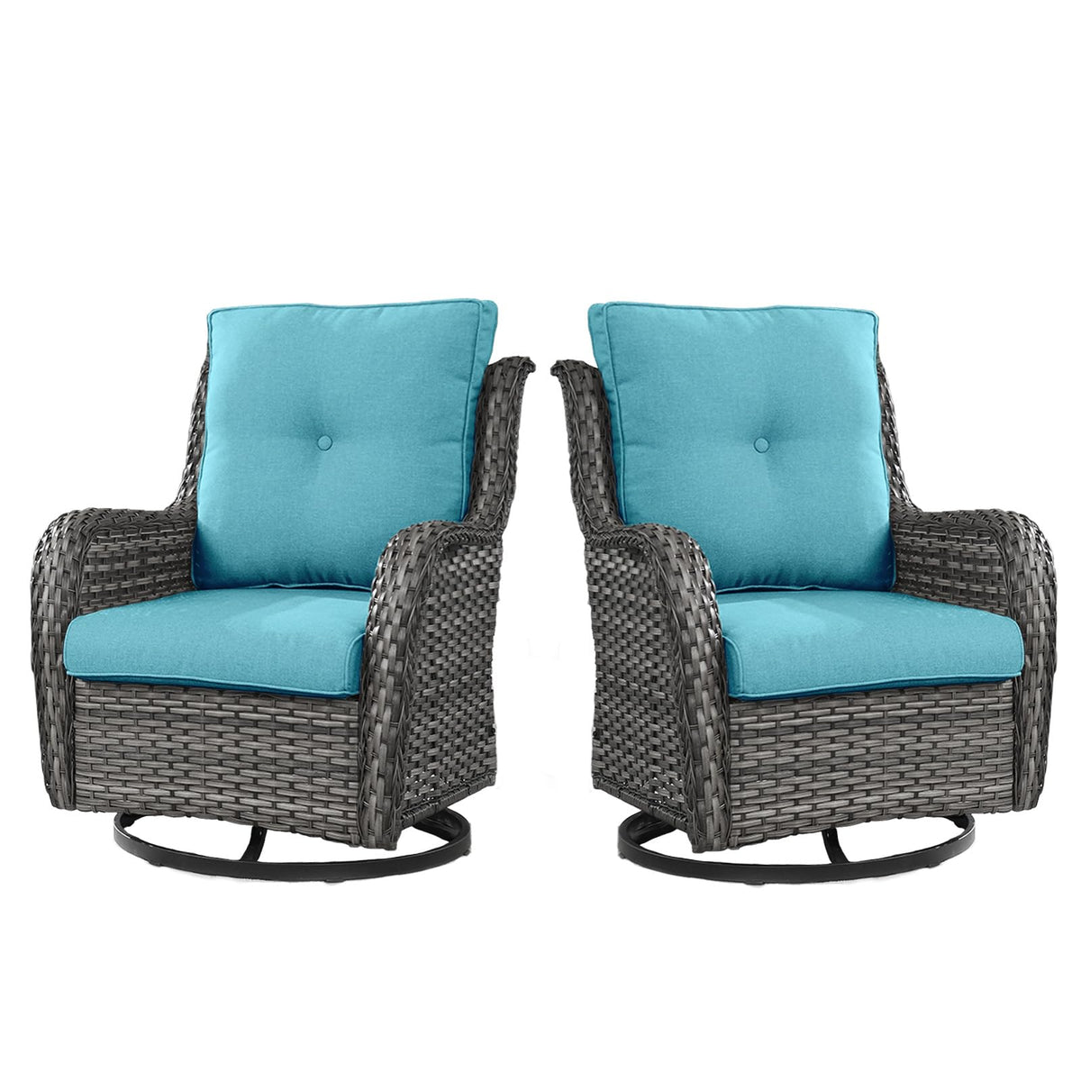 Belord Outdoor Swivel Rcoker Wicker Chairs - Swivel Patio Chairs Set Of 2 Patio Furniture Sets With Covered Cushion For Porch Deck Balcony Backyard, Turquoise