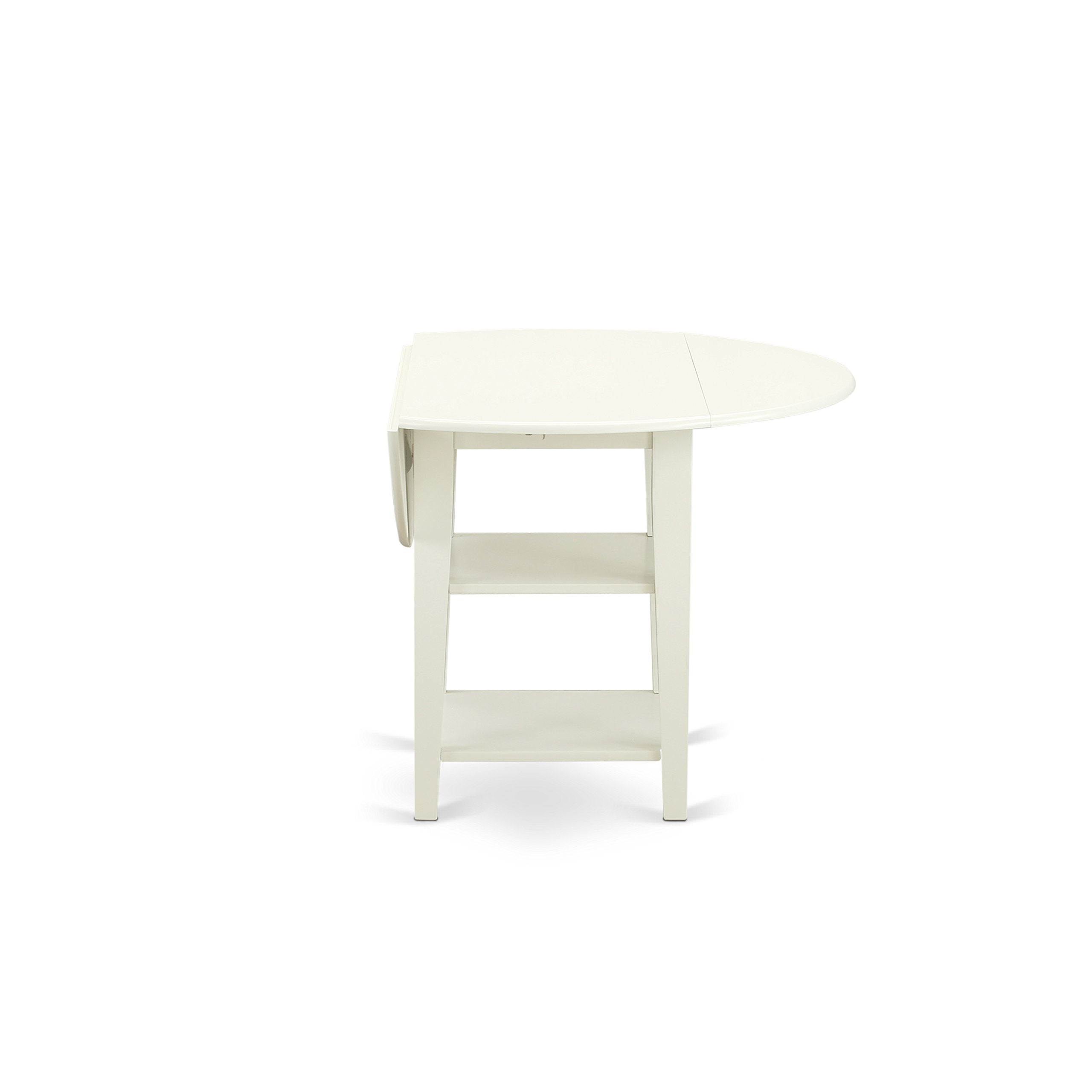 East West Furniture SUT-LWH-T Sudbury Modern Dining Table - a Round Kitchen Table Top with Dropleaf & 2 shelves, 42x42 Inch, Linen White
