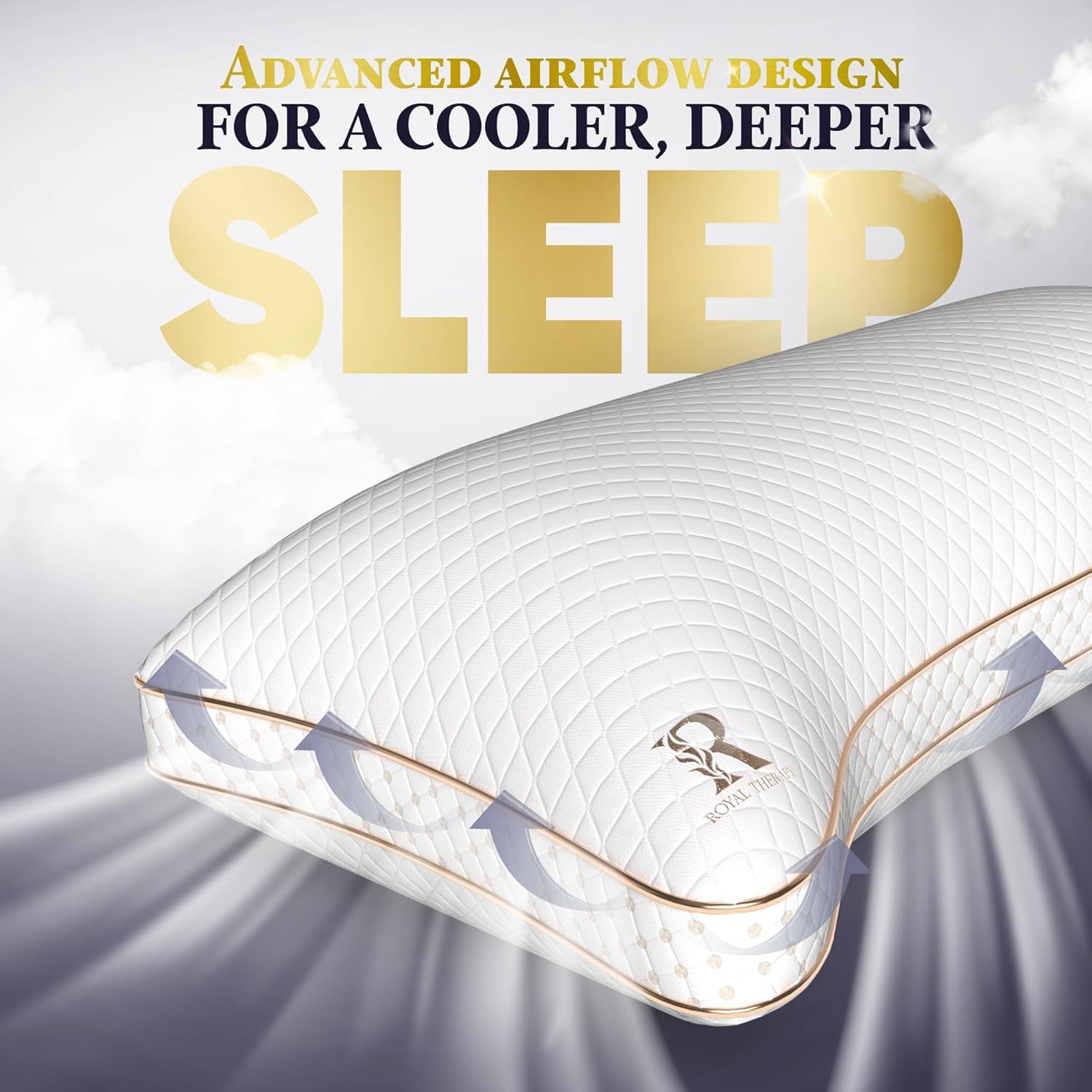 Royal Therapy Queen Memory Foam Pillow, Adjustable Shredded Memory Foam Pillows Queen Odor-Free Pillow For Neck & Shoulder Pain