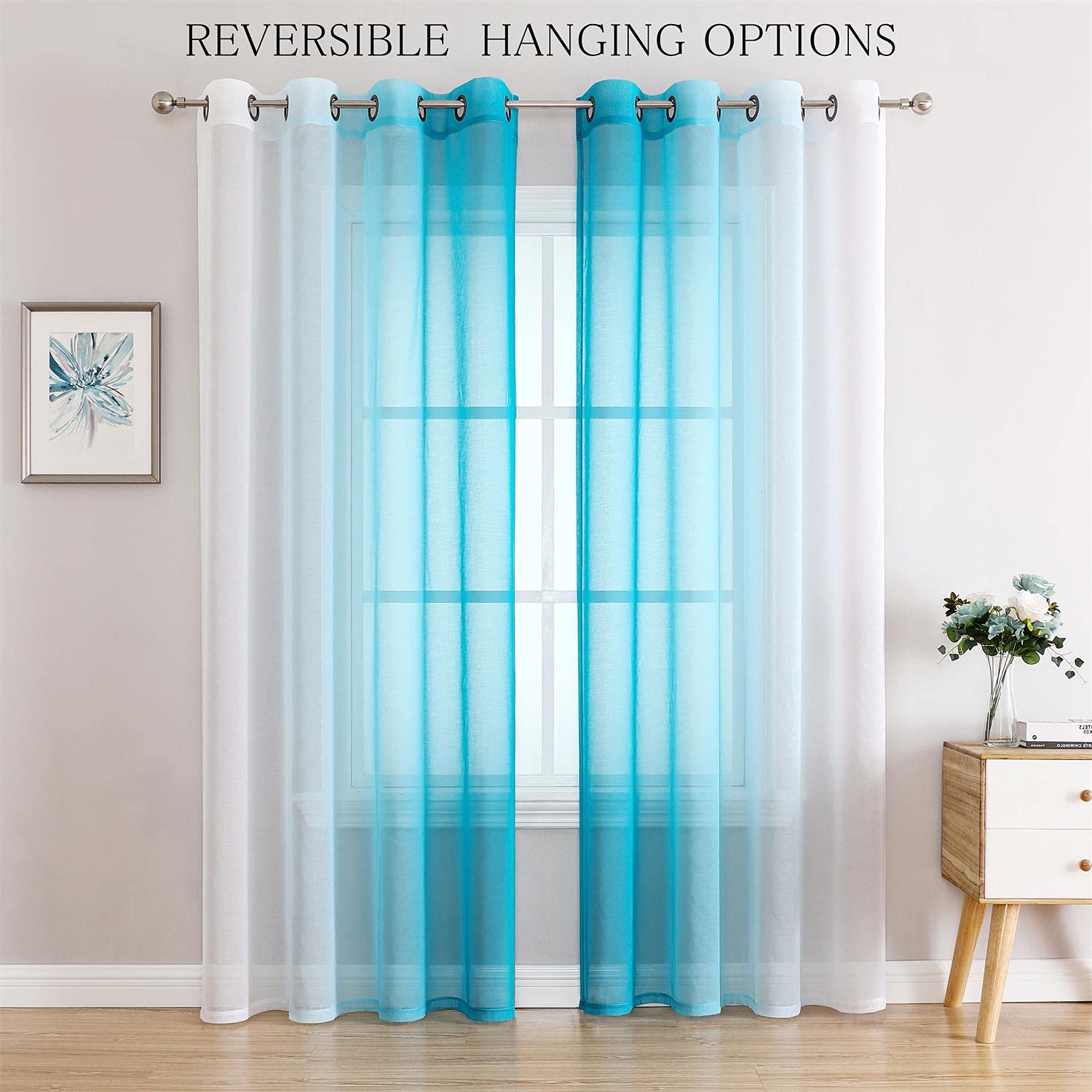 G2000 Sheer Curtains & Drapes 84 Inches Long Turquoise And White Ombre Curtains For Bedroom Living Room Window Curtains Light Fi
