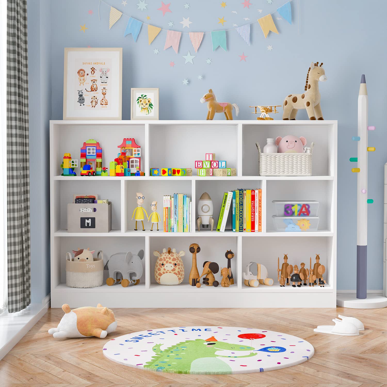 ECACAD Bookcase, Wood Bookshelf with 3 Tier Open Shelves, 10-Cube Storage Organizer Display Shelf for Living Room, Home Office, 