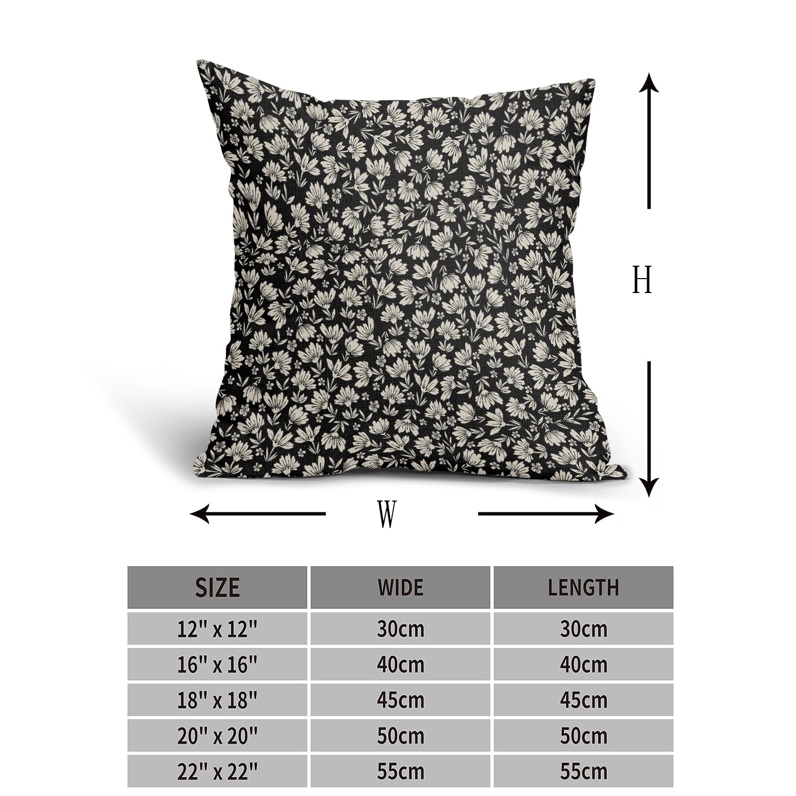 Black Brown Daisy Floral Block Print Pillow Covers 20X20 Inch Vintage Flowers Decorative Square Pillow Cases Set Of 2 Farmhouse