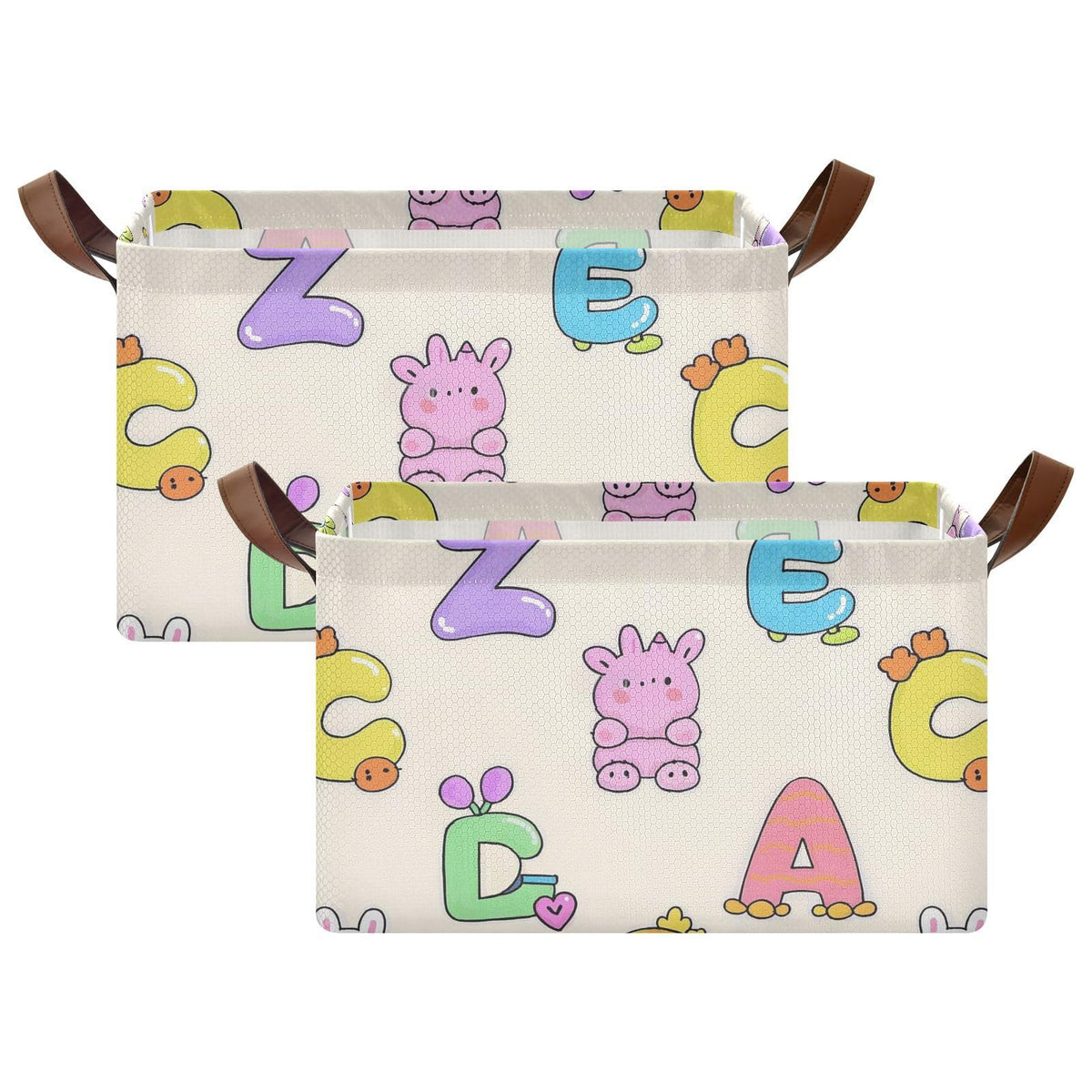 miaozhen Cartoon Animal Alphabet Childish Fabric Storage Bins Baskets Sturdy Closet Organizer with Handles Organizing Shelves, C