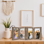 5X7 Four Picture Frame 4 Hinged Photo Frame With 4 Openings, Natural Wood Foldable Photo Frame With High Definition Acrylic For