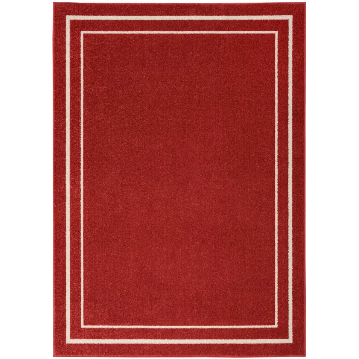 Nourison Essentials Indoor/Outdoor Solid Bordered Brick/Ivory 5' X 7' Area Rug, Easy Cleaning, Non Shedding, Bed Room, Living Ro