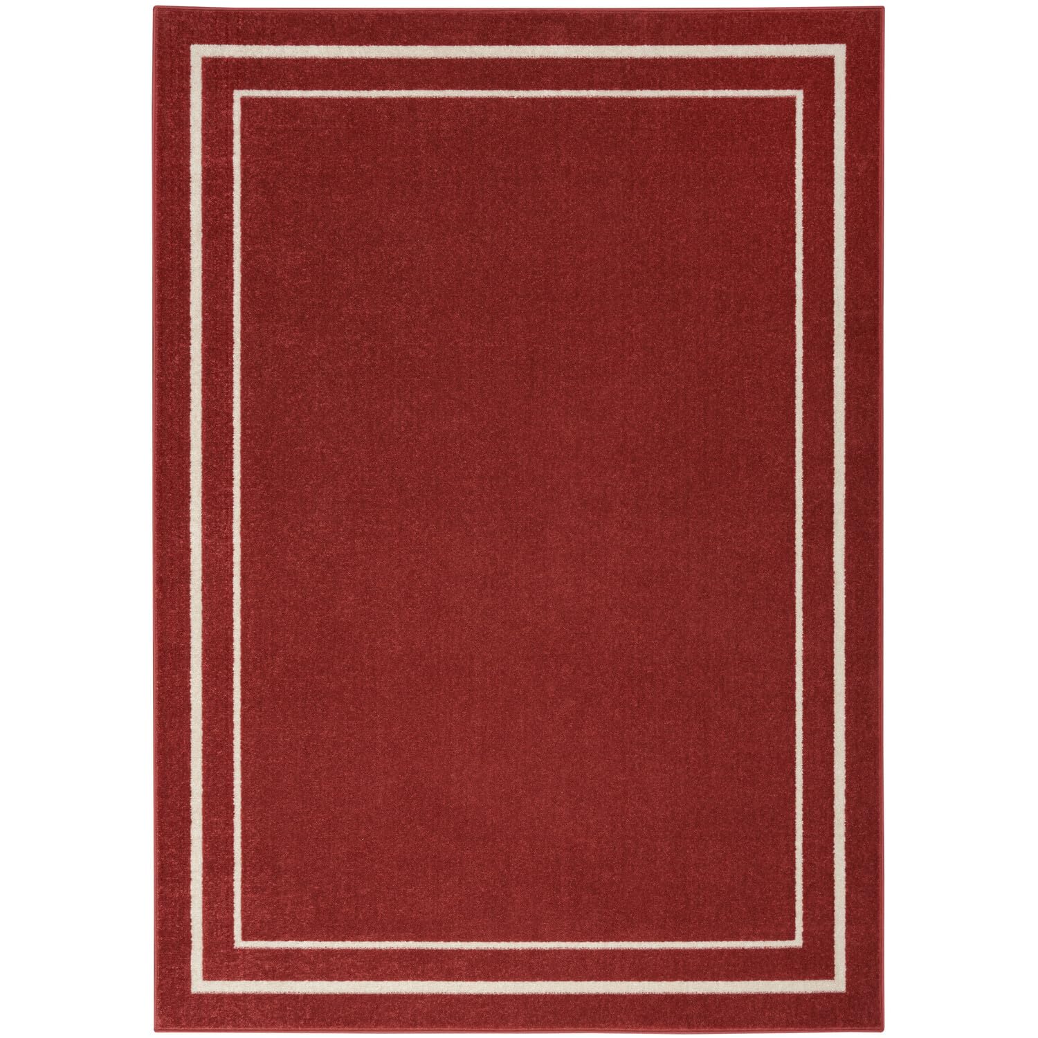 Nourison Essentials Indoor/Outdoor Solid Bordered Brick/Ivory 5' X 7' Area Rug, Easy Cleaning, Non Shedding, Bed Room, Living Ro