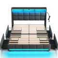 Rolanstar Full Size Bed Frame With Led Lights And Charging Station, Upholstered Bed Storage Headboard & Drawers, Heavy Duty Wood Slats, Easy Assembly
